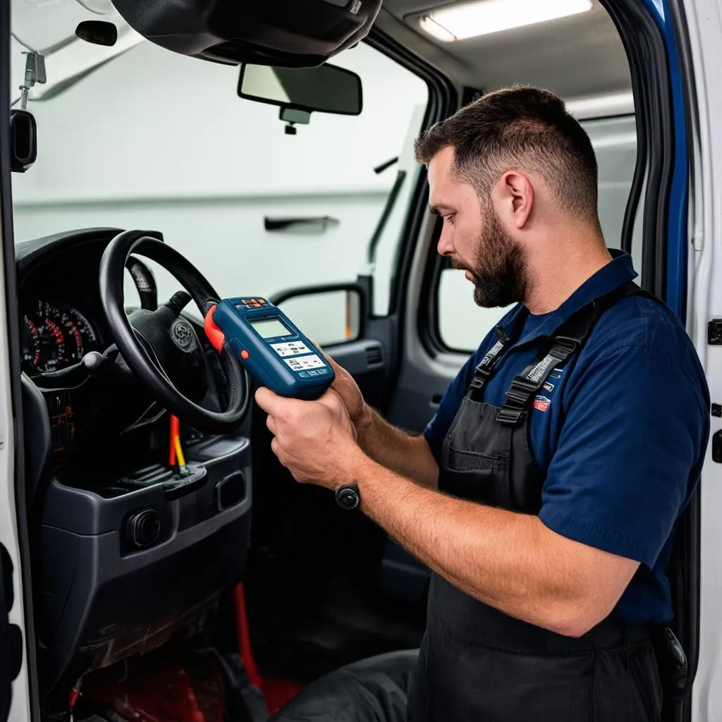 Mechanic Working on Chevy Express Van