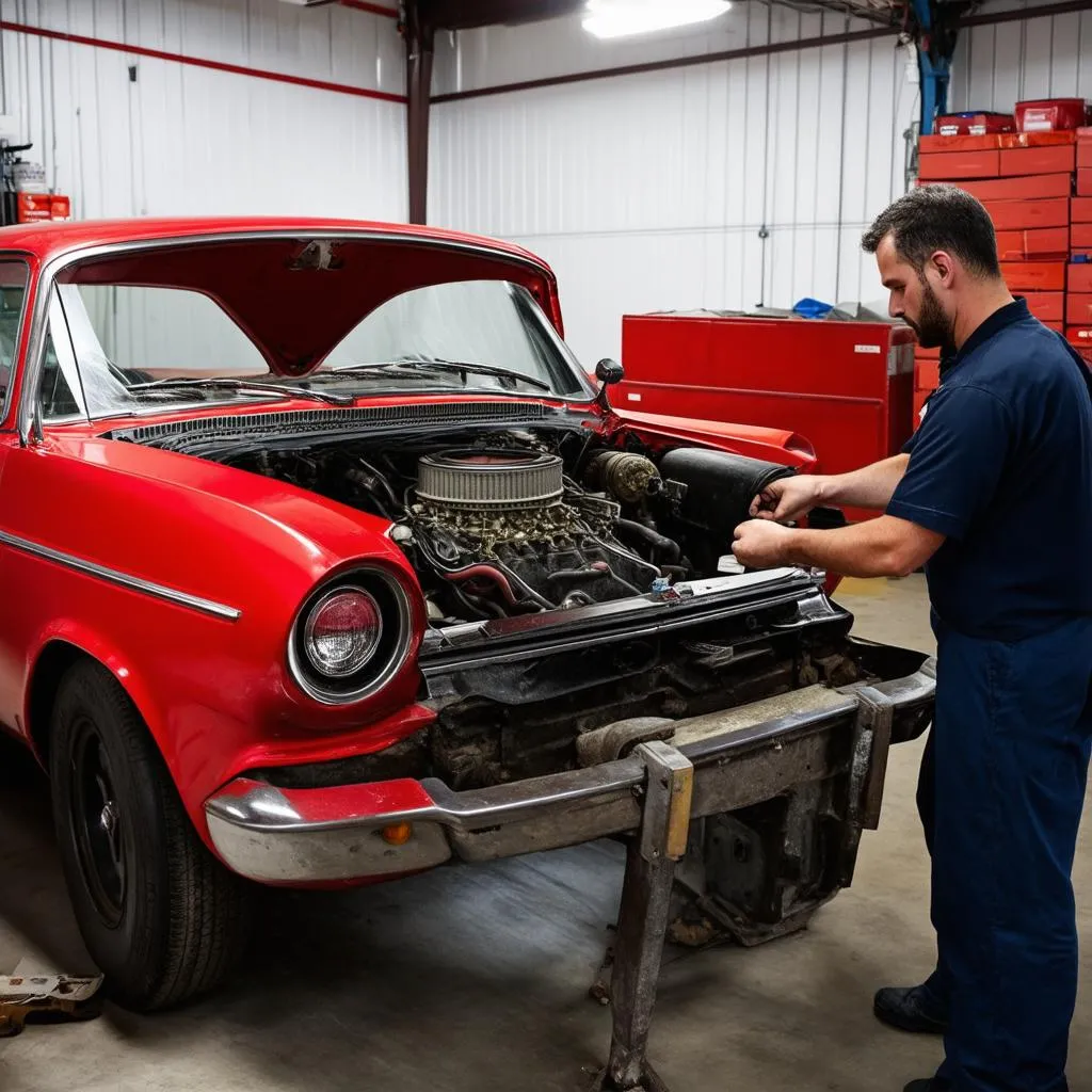 Mechanic Working on Classic Car