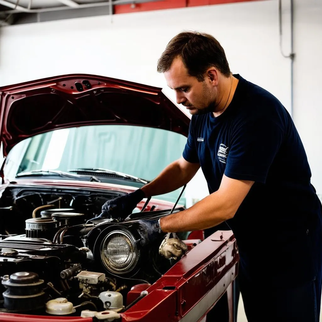 Mechanic Working on Classic Car