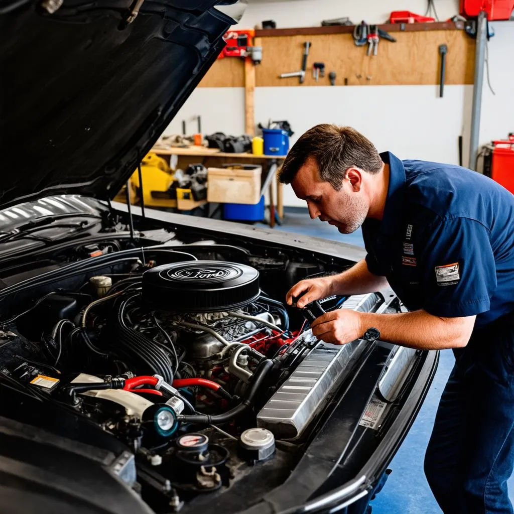 Mechanic Working on Classic Mustang