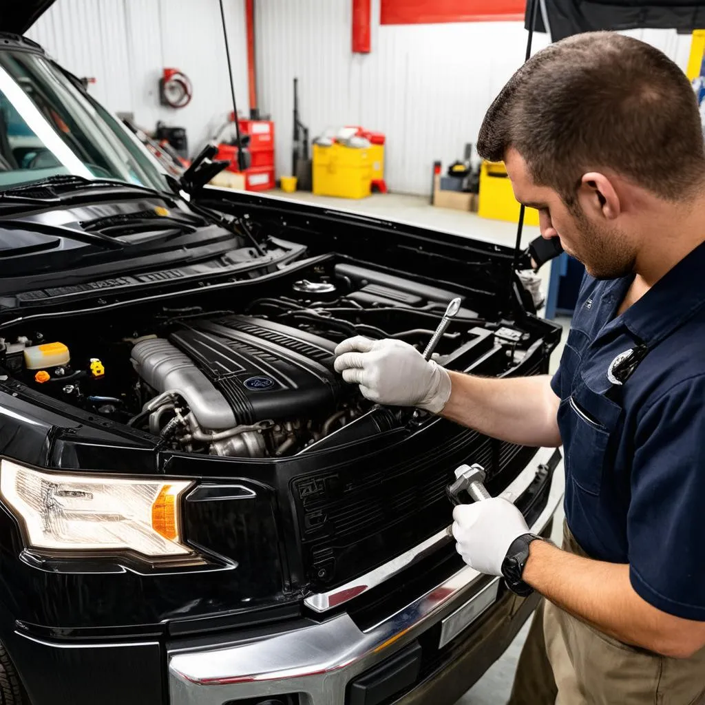 Mechanic Repairing Engine