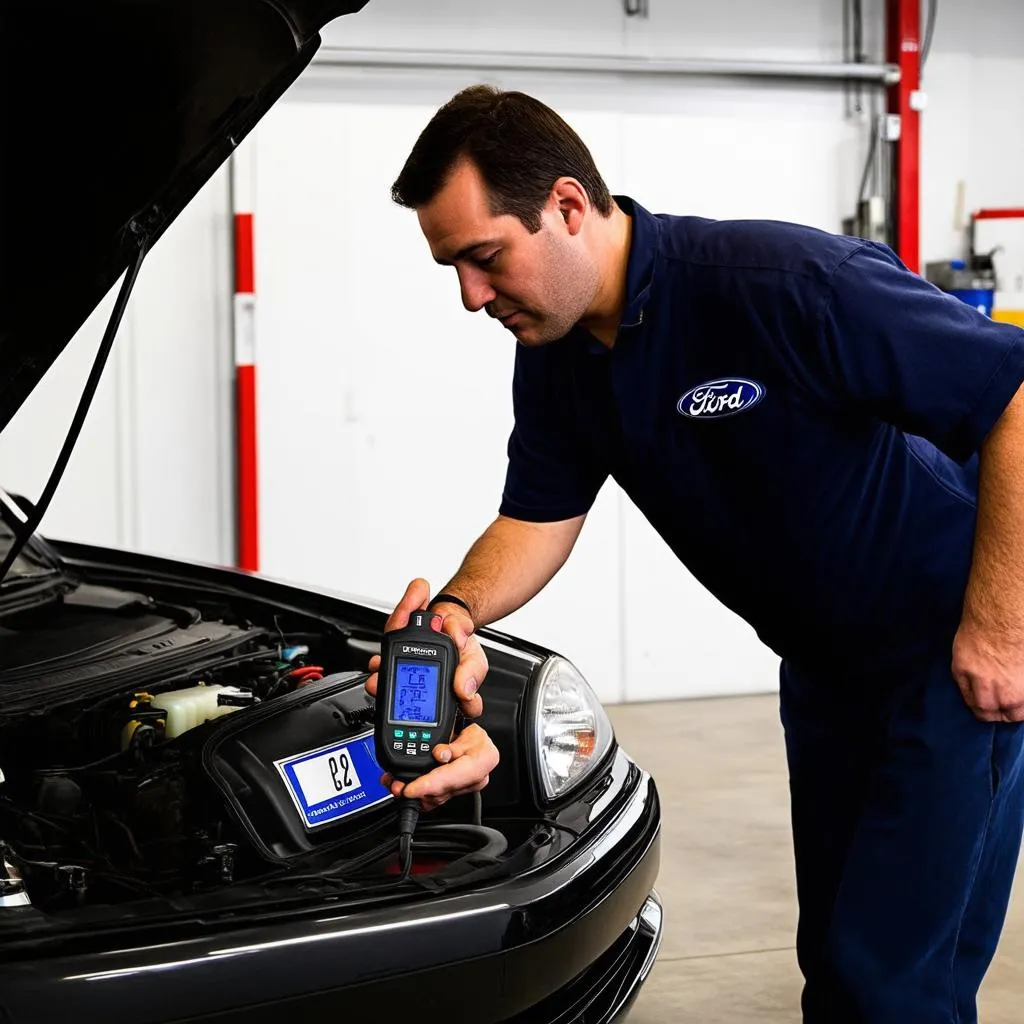 Mechanic Diagnosing a Ford Crown Victoria