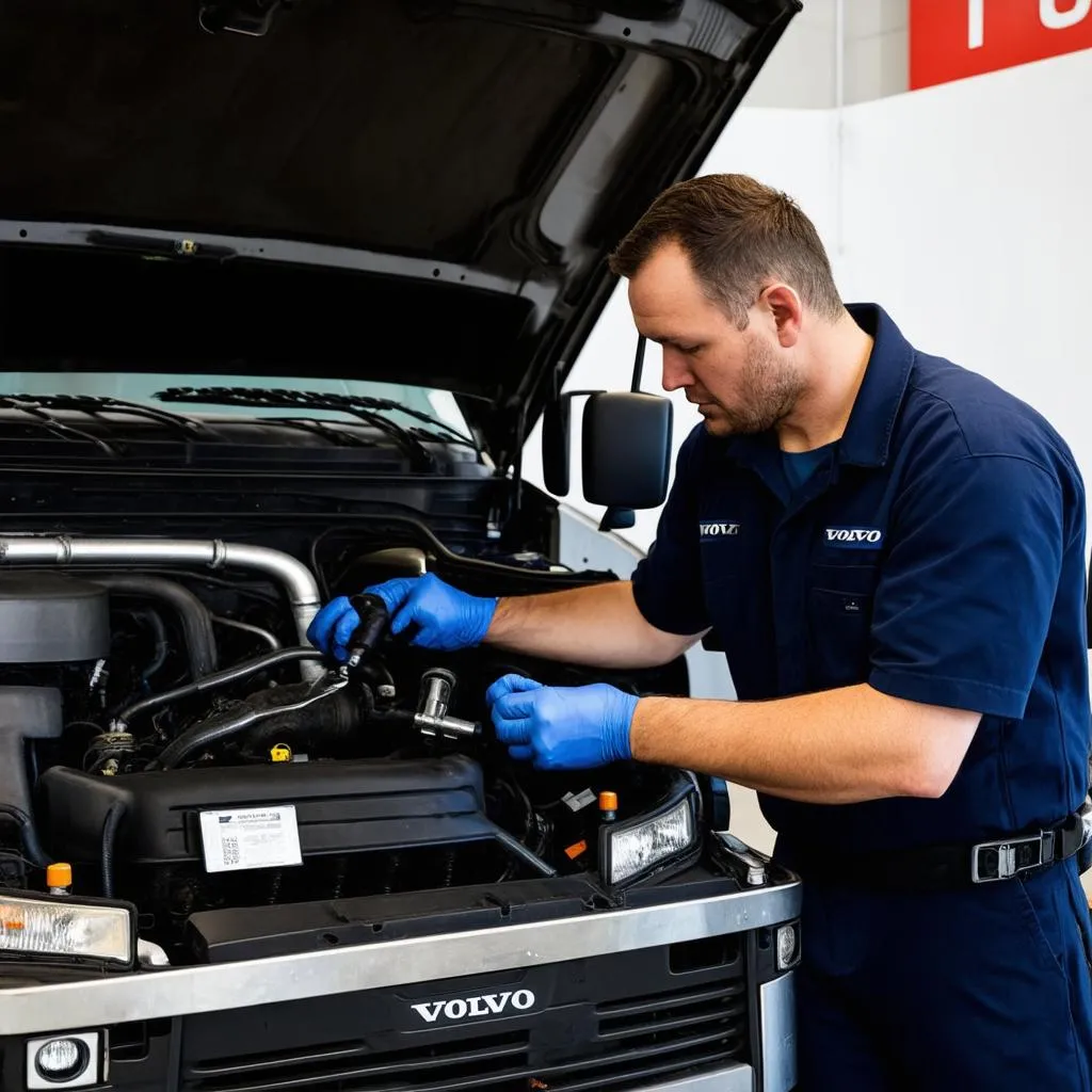 Mechanic Working on Volvo Truck