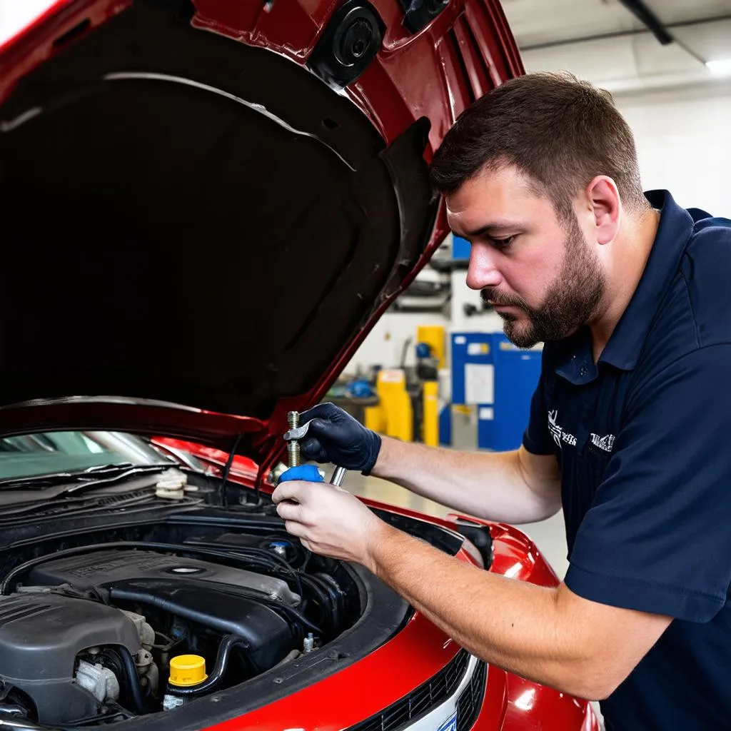 Mechanic Working Under Car Hood