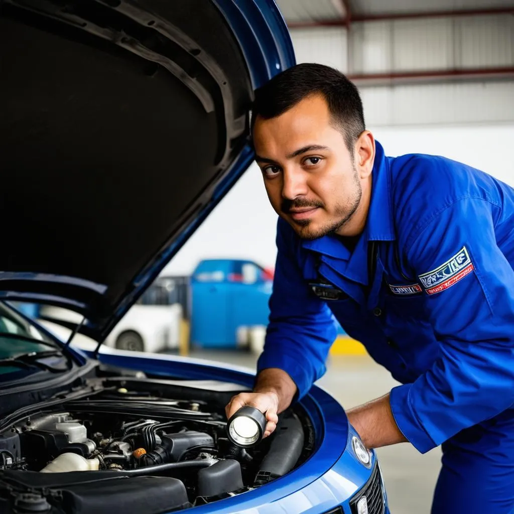 Mechanic Working Under Car Hood