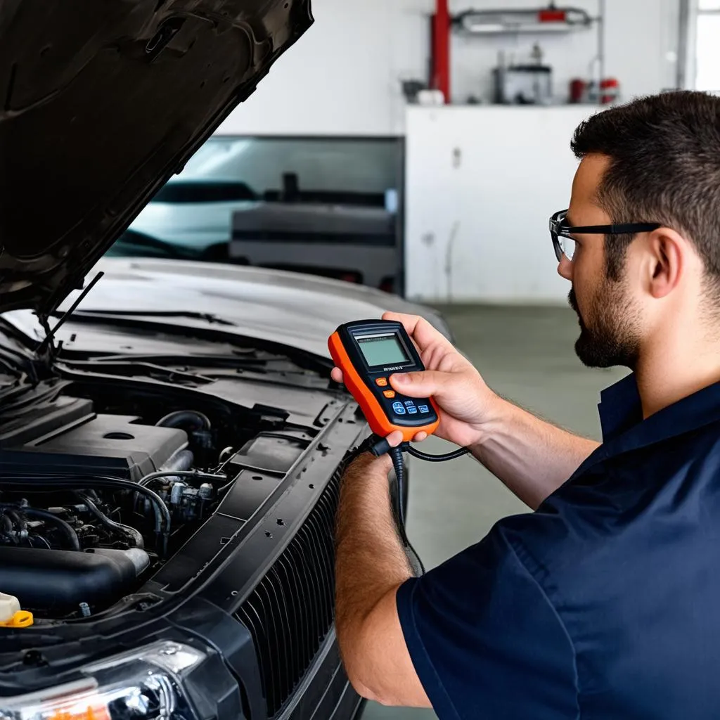 Mechanic Diagnosing Car