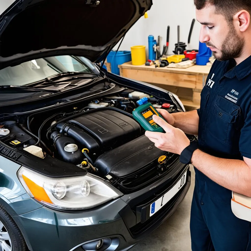 Mechanic Using OBD Scanner