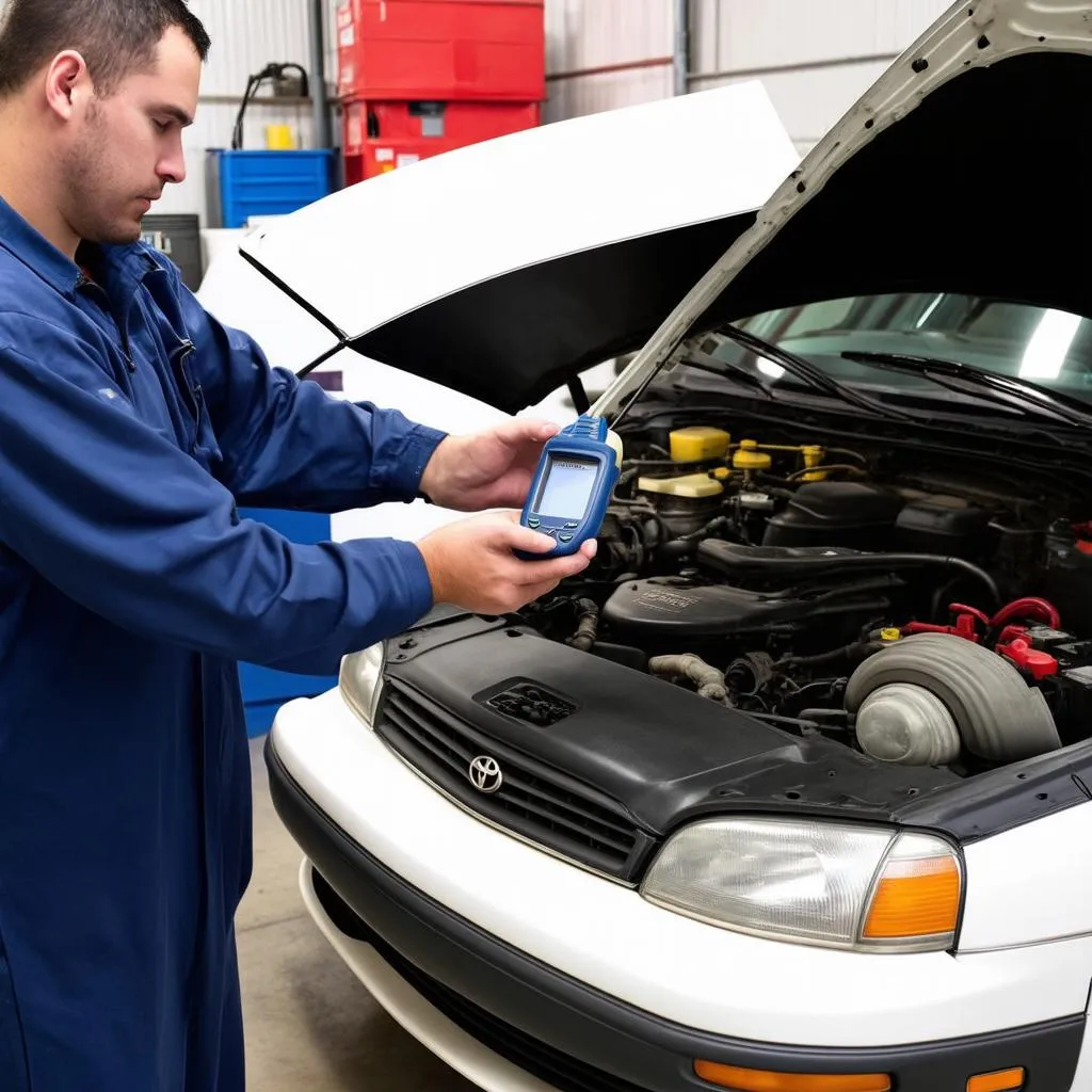 Mechanic Using OBD Scanner