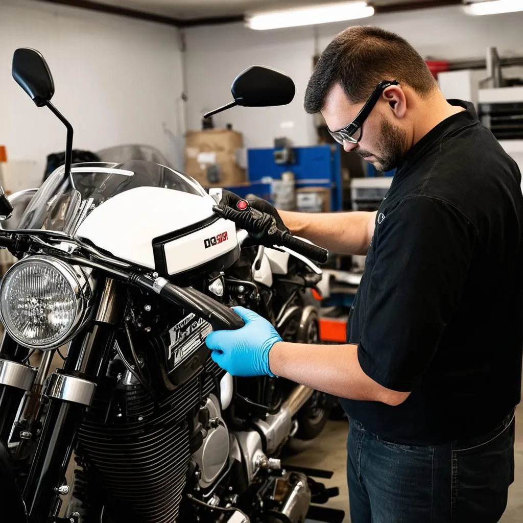 Motorcycle Mechanic Using OBD Scanner