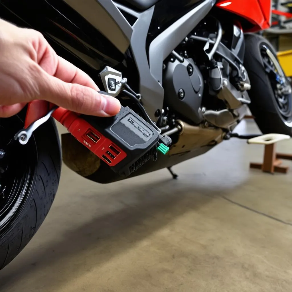 Motorcycle OBD Tool Connected