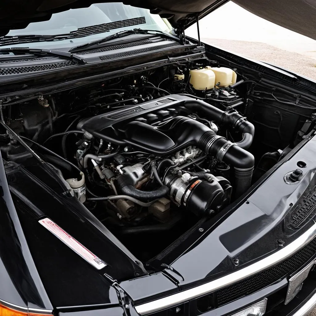 Engine bay of a Nissan Hardbody