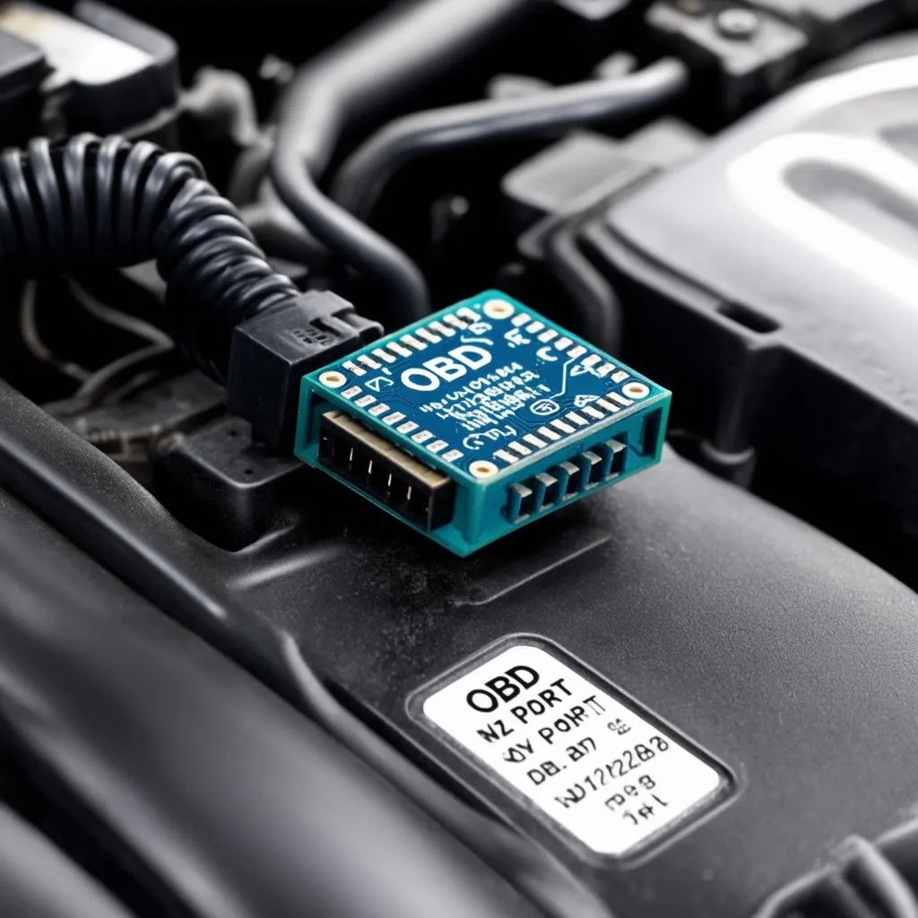 OBD Chip Connected to a Car Engine