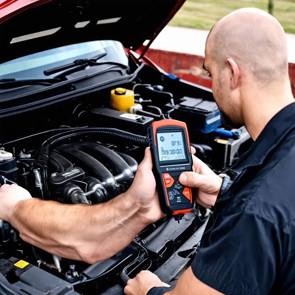 Mechanic using an OBD scanner