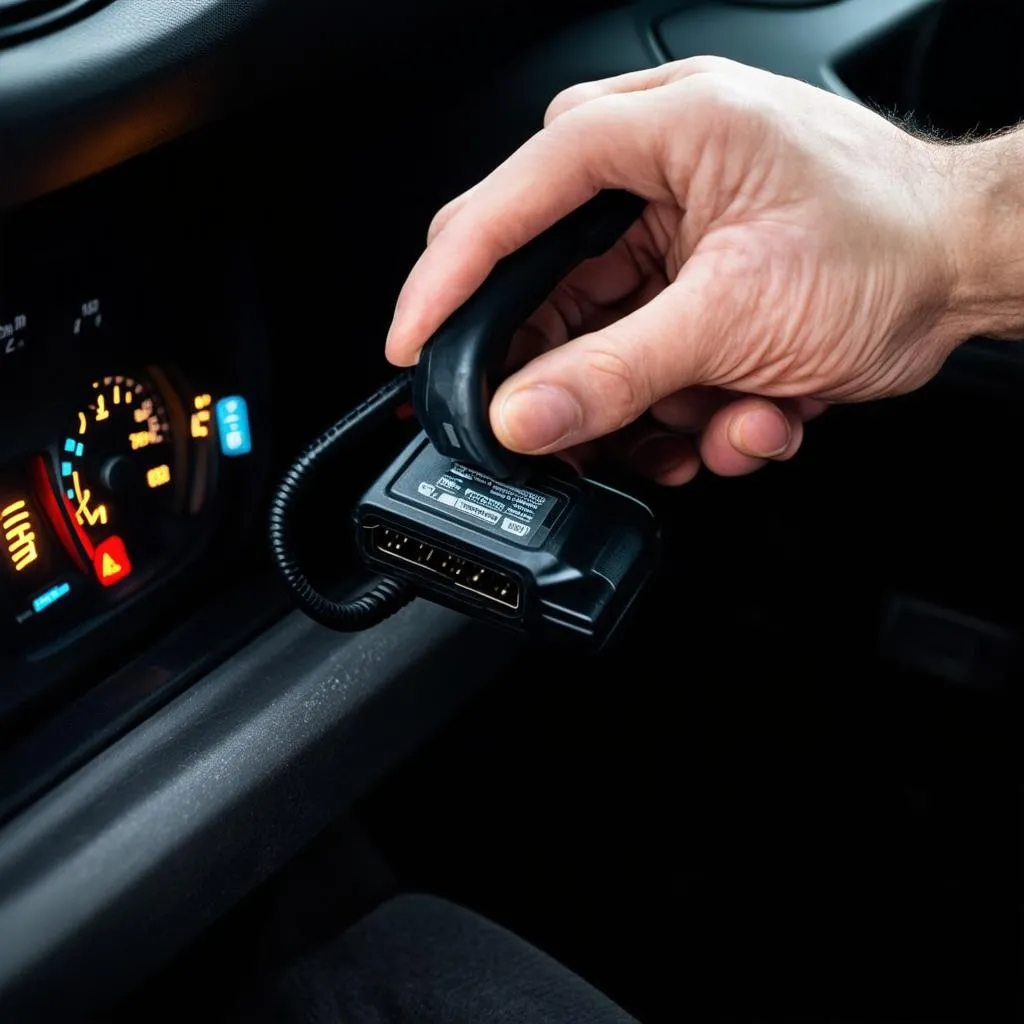 OBD Scanner plugged into a car's OBD II port