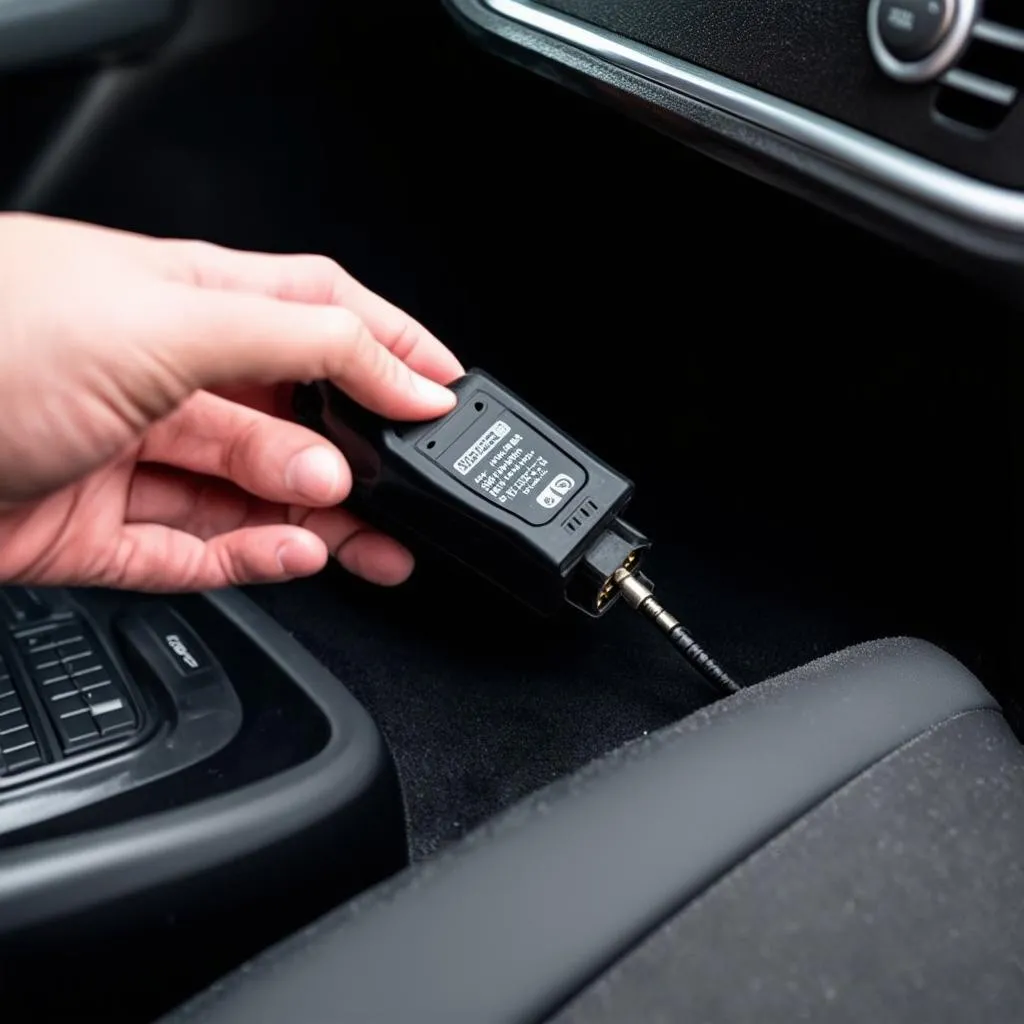 OBD scanner plugged into a car's OBD-II port