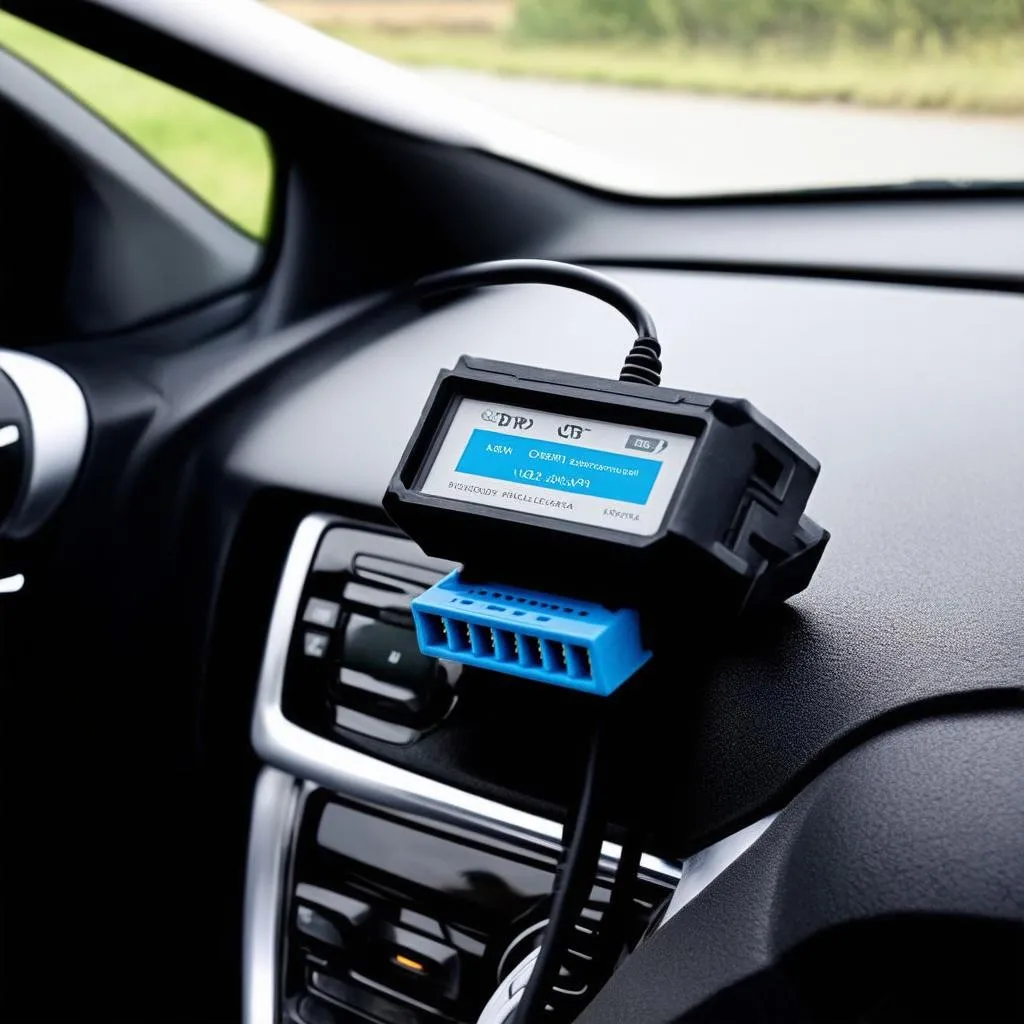 Obd Scanner Connected to Car Dashboard