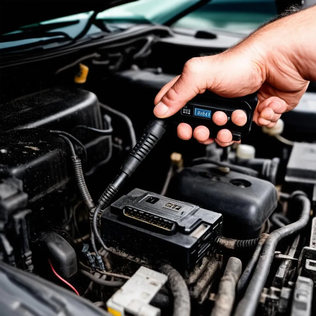 OBD Scanner plugged into a car's engine