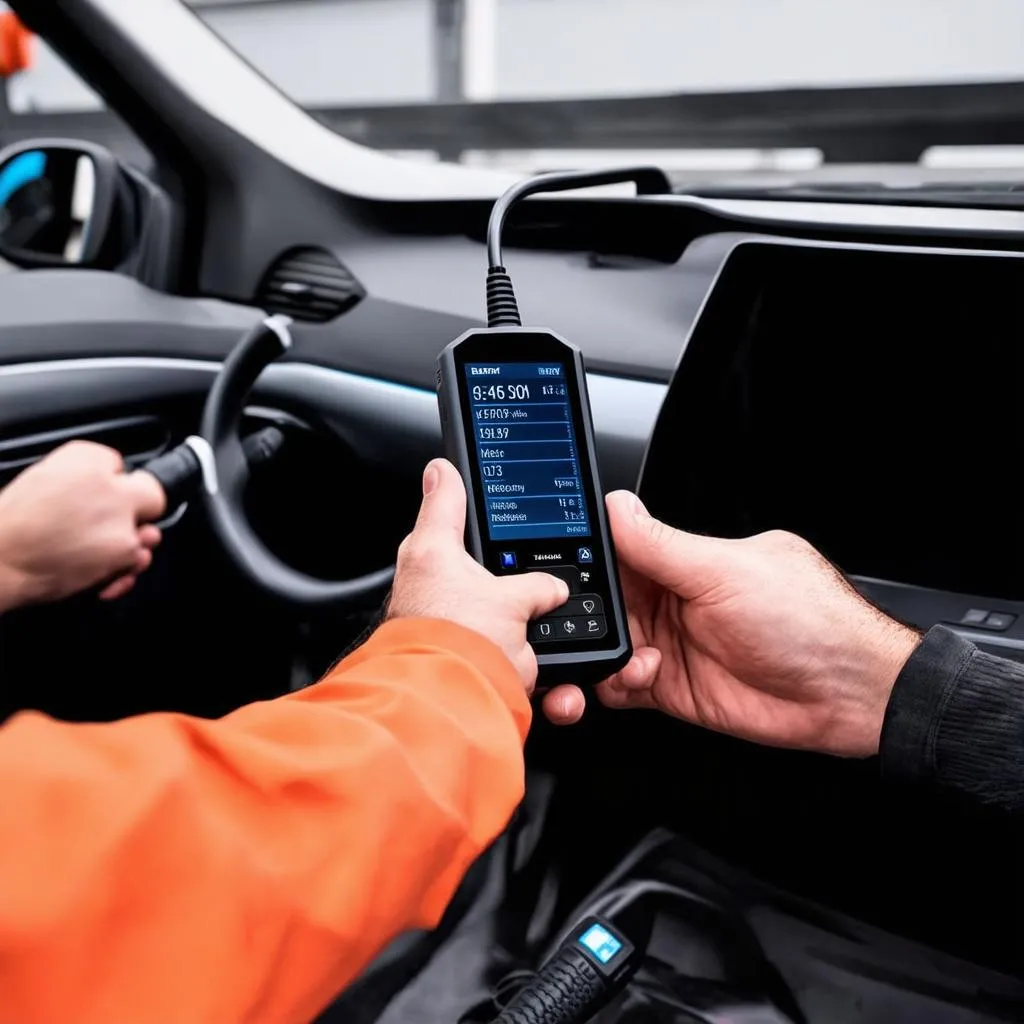 OBD scanner being used to diagnose a 2018 BMW i3