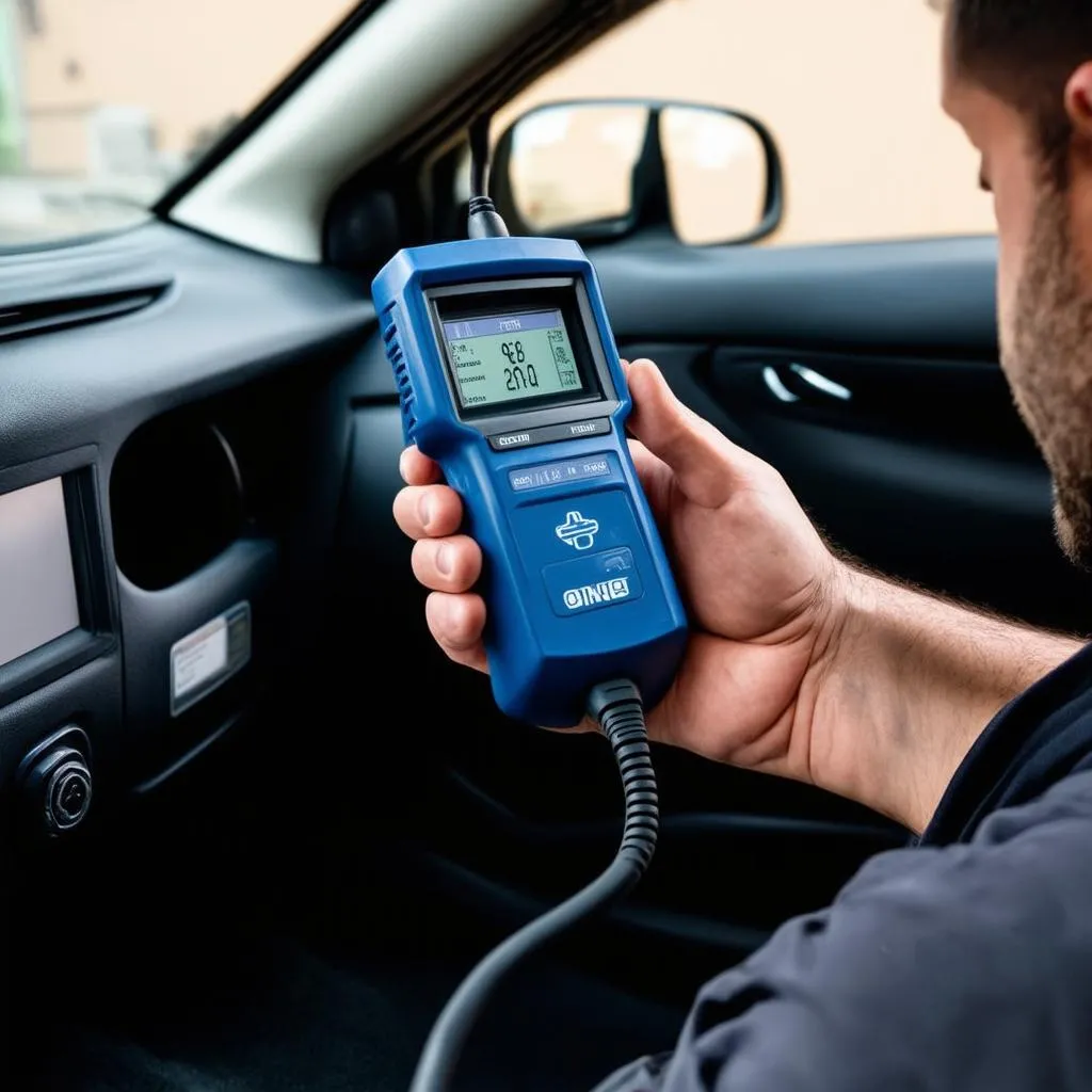 OBD Scanner connected to a car's computer system.