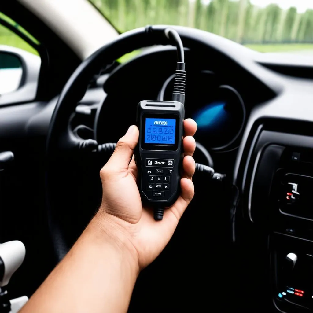 OBD scanner plugged into a car's OBD-II port