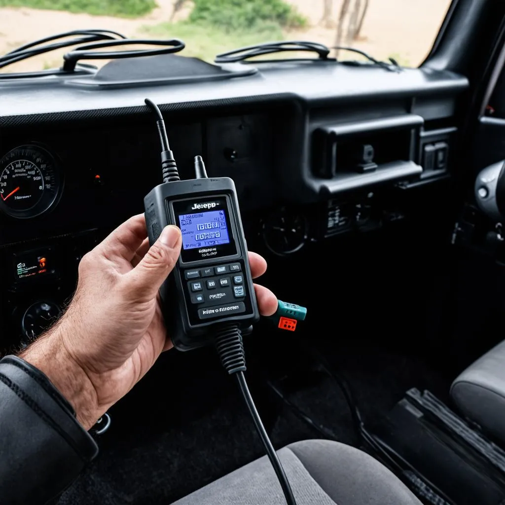 OBD Scanner connected to a Jeep TJ's OBD port