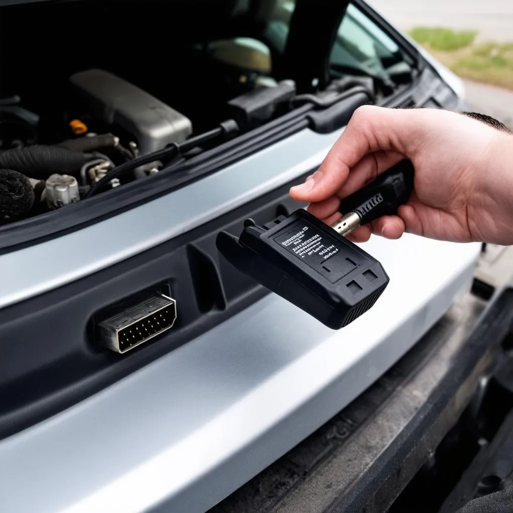 OBD scanner plugged into a Mazda Tribute