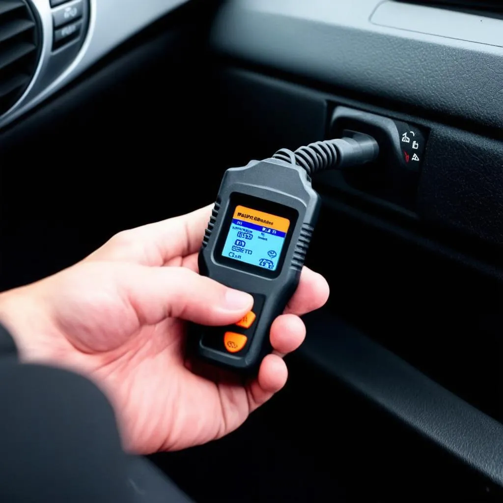 OBD scanner being used on a Plymouth Acclaim