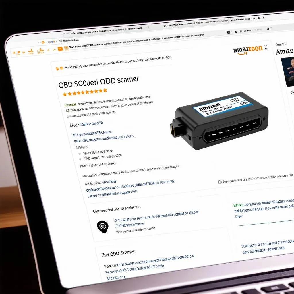 Laptop displaying an OBD scanner on Amazon