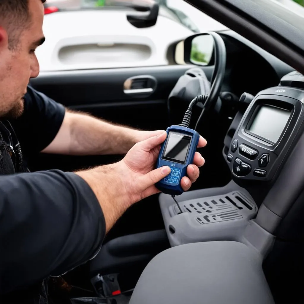 mechanic using obd2 scanner