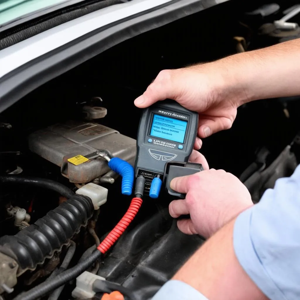 car diagnostic tool connected to obd port