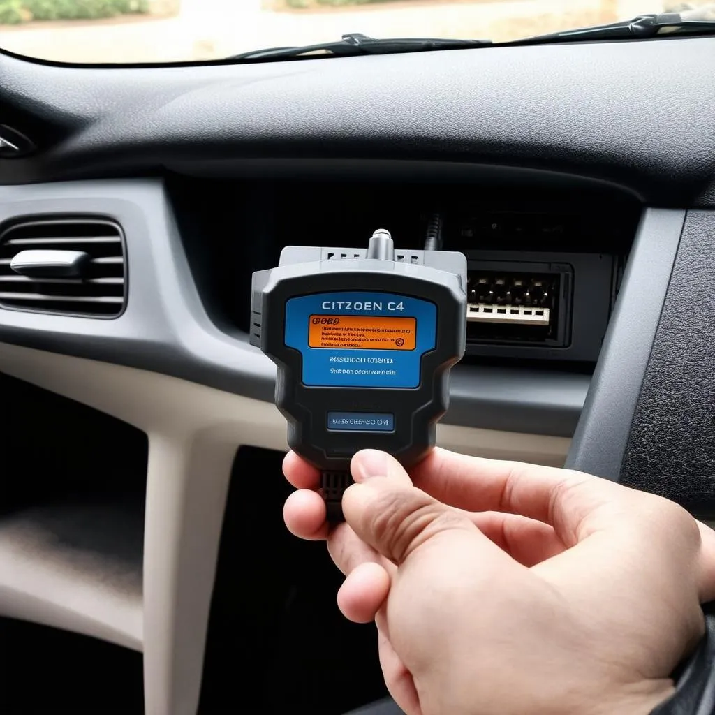 OBD2 Scanner Connected to Citroen C4