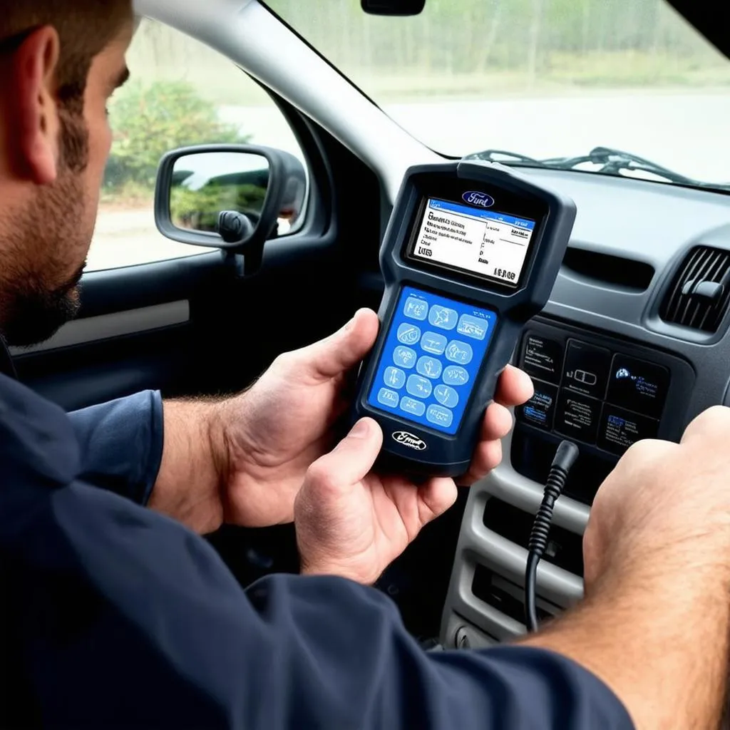 Mechanic Using OBD2 Scanner