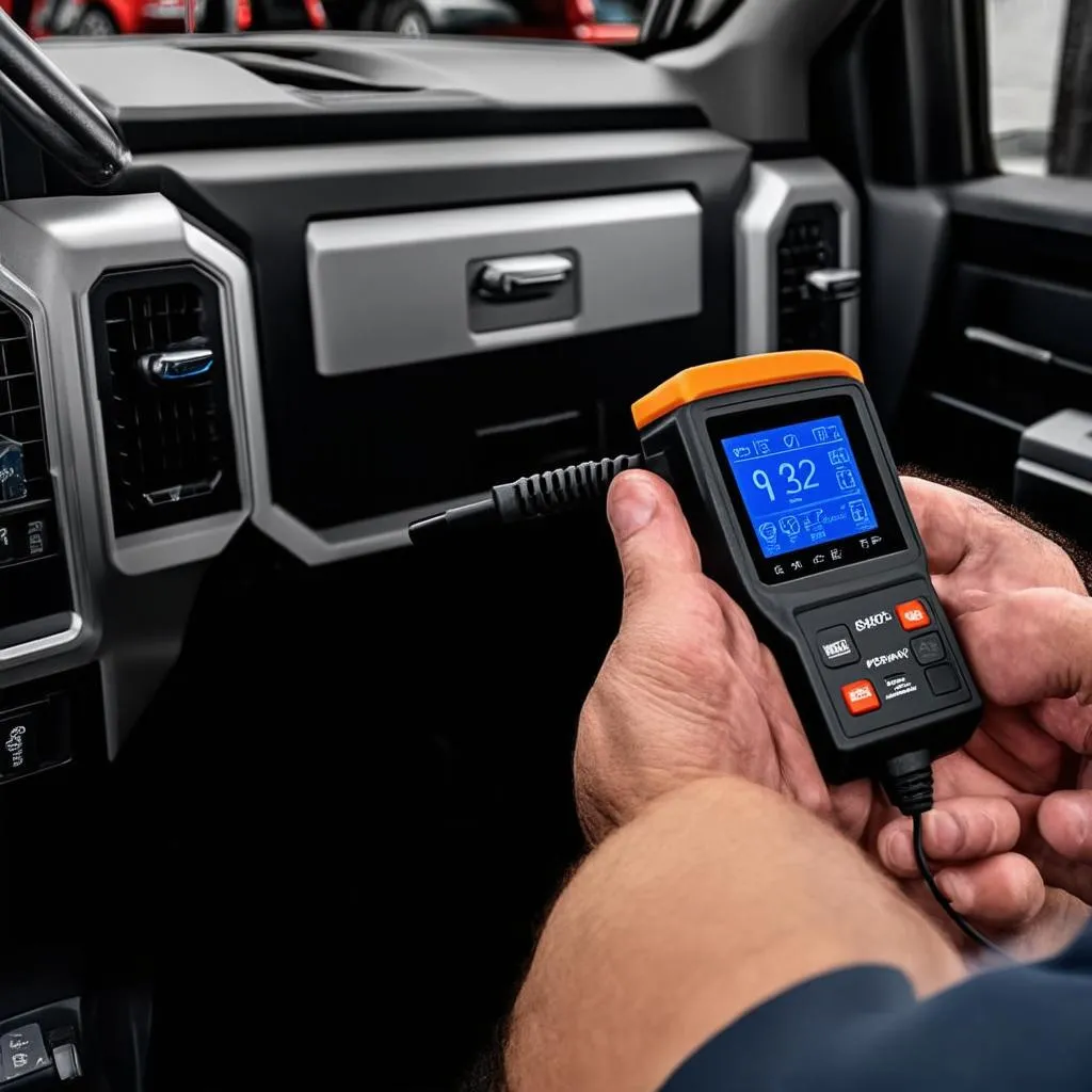 Mechanic using OBD2 scanner