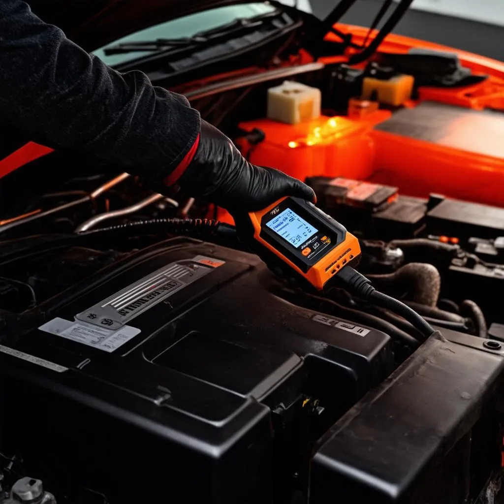 OBD2 Scanner Plugged into HEMI Engine