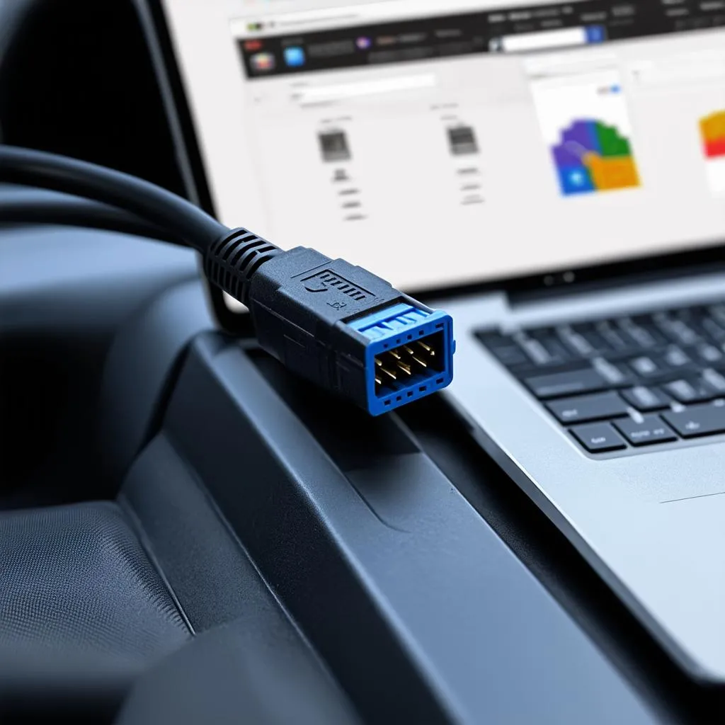 OBD2 to USB Cable Connected to Car Port