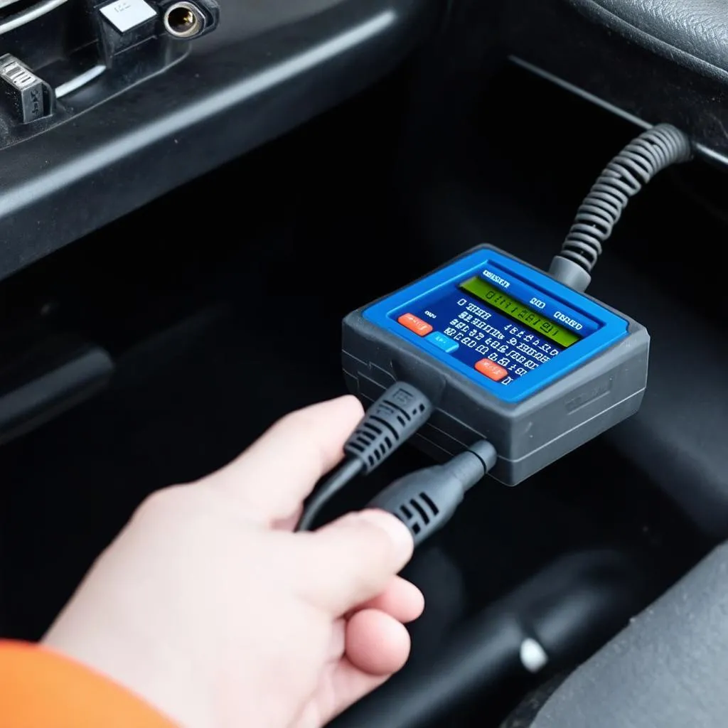 OBD code reader being used