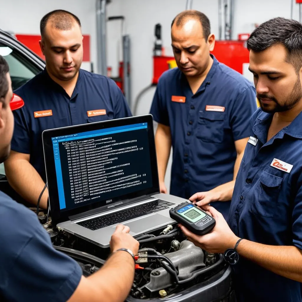 Mechanics using OBD code reader