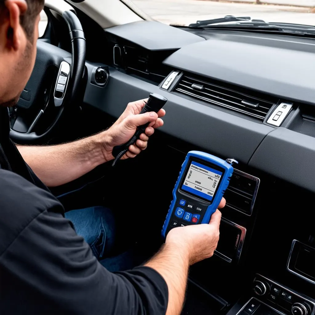 Mechanic using OBD-II scanner