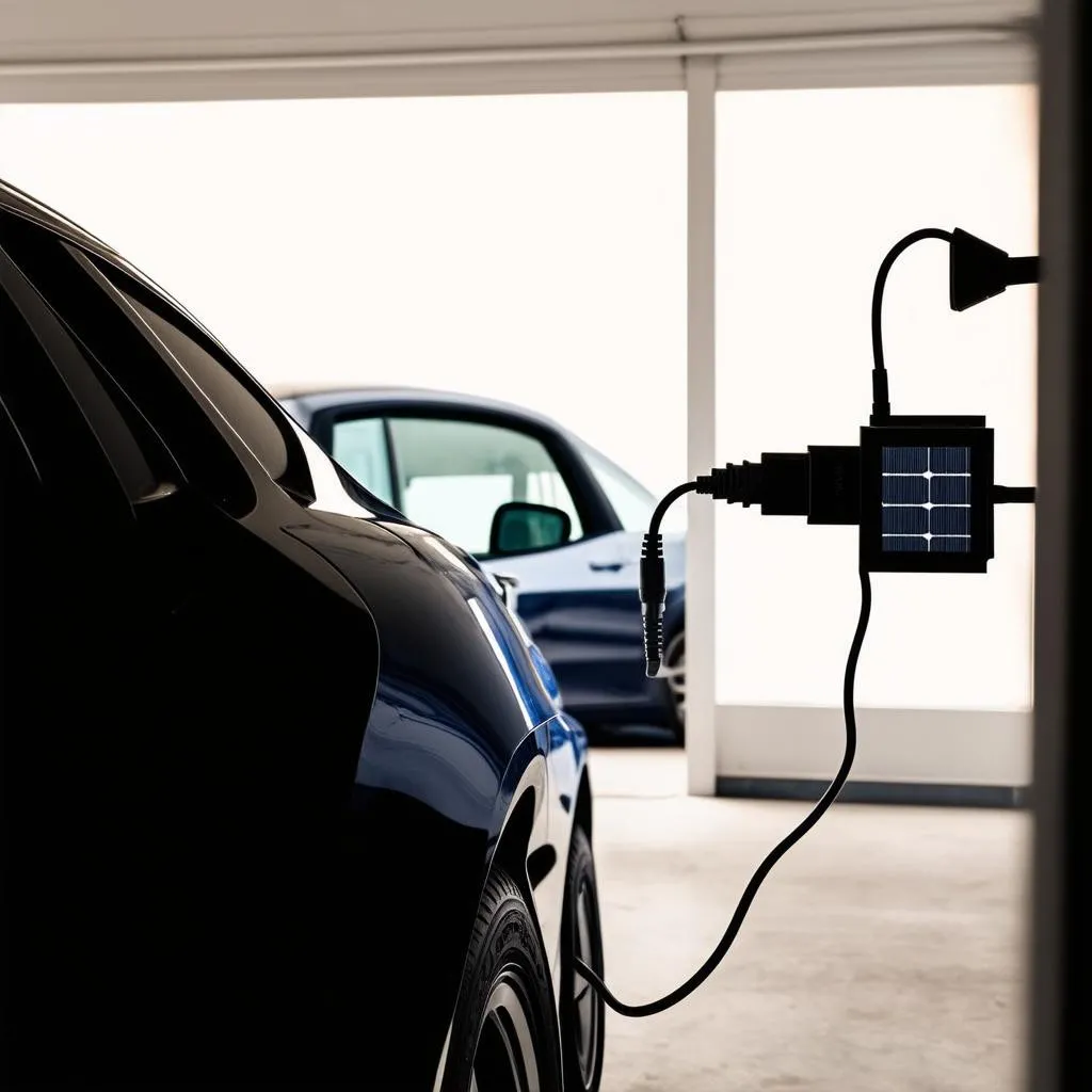 Solar Trickle Charger connected to a car battery via OBD-II port