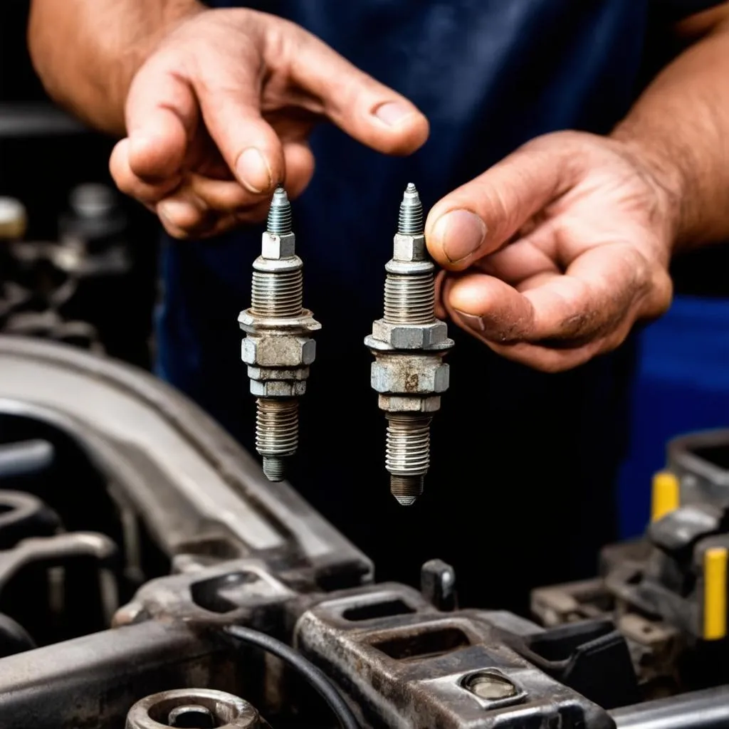 Set of used car spark plugs