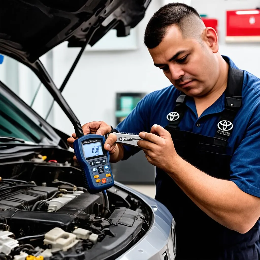 Toyota Mechanic Diagnosing