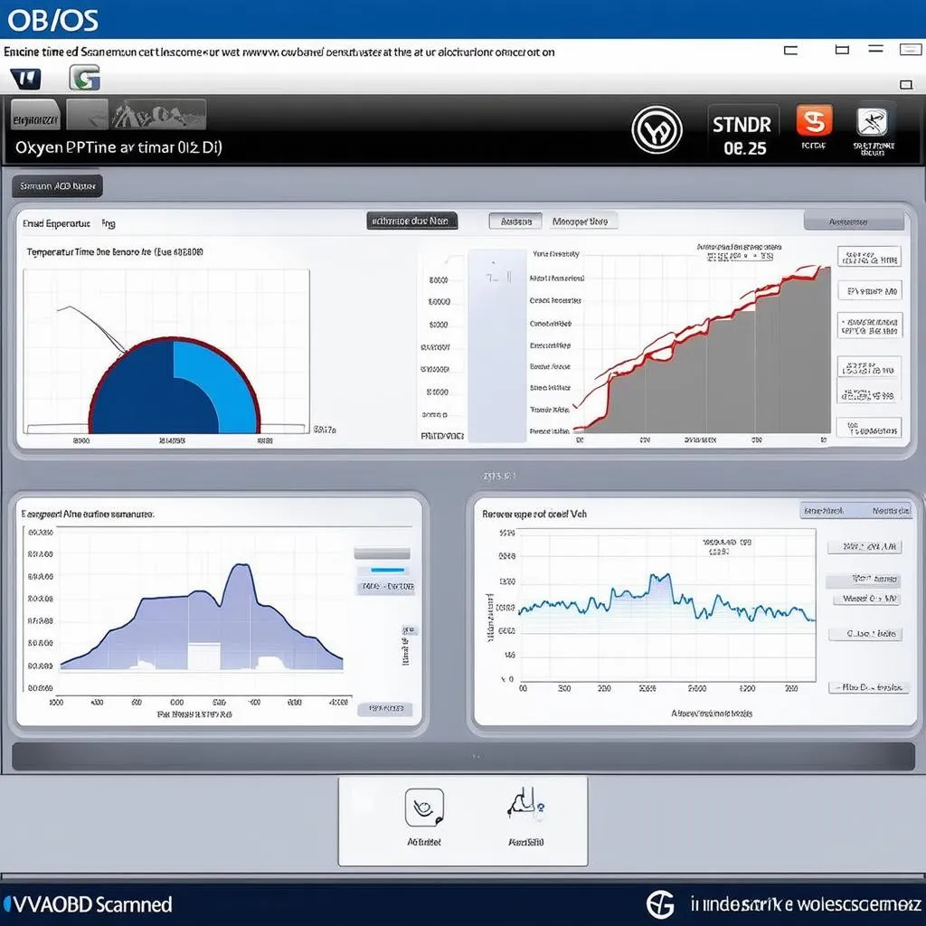 Screenshot of VAG OBD scanner software displaying real-time engine data such as RPM, temperature, and oxygen sensor readings.