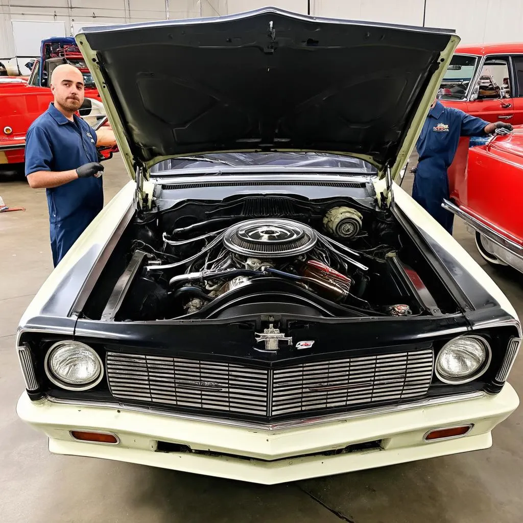 Vintage car engine bay