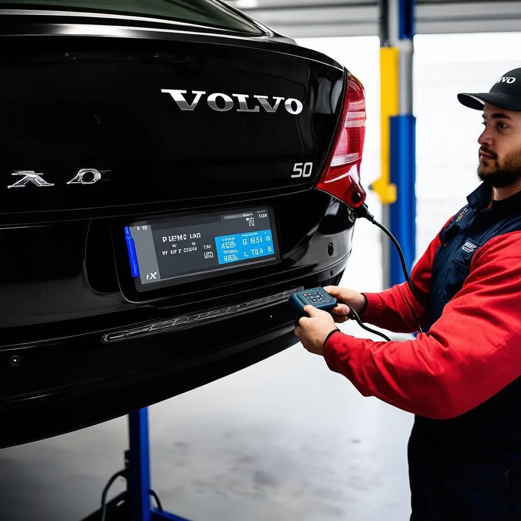 Volvo Mechanic using Diagnostic Tool