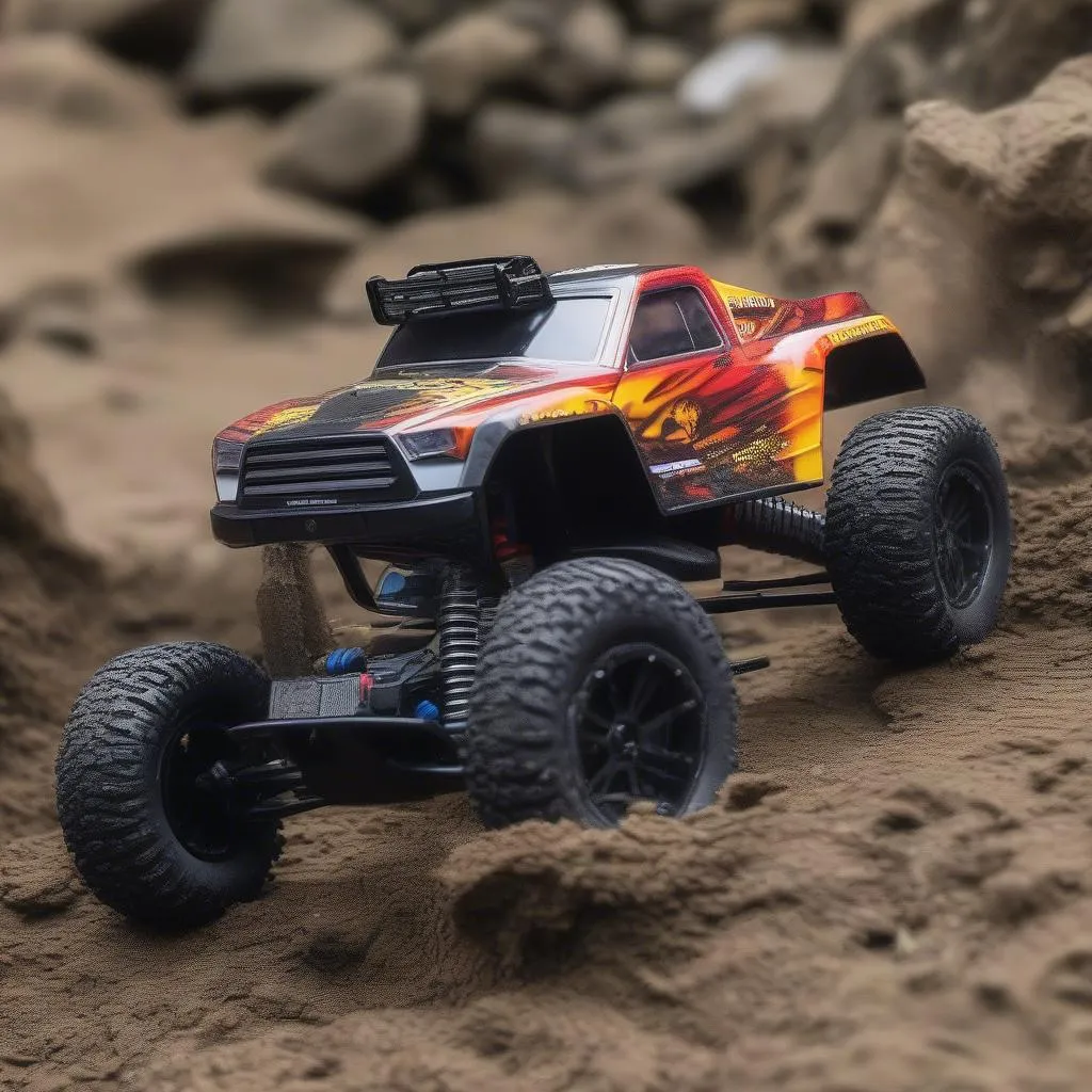 A 1/10 scale dirt RC car, ready for off-road adventures