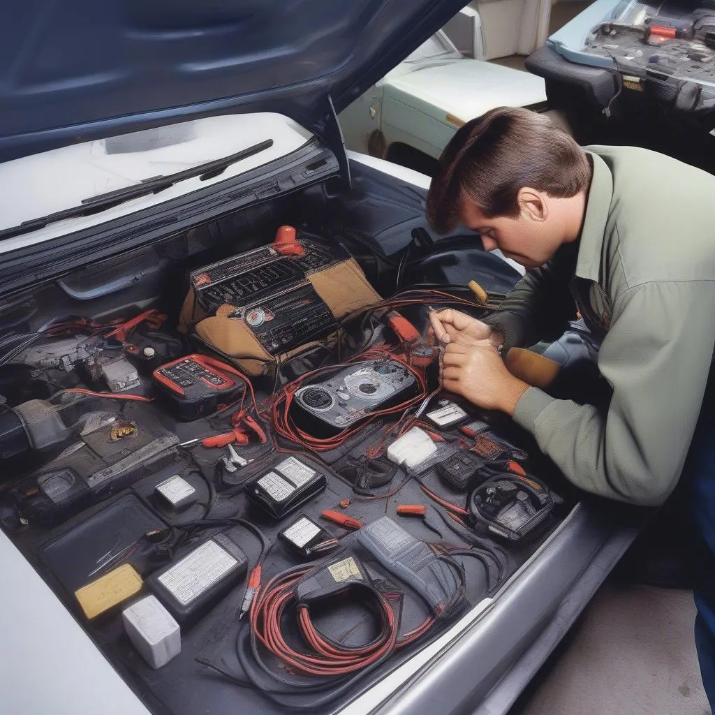 Mechanic working on a 1982 Toyota Pickup