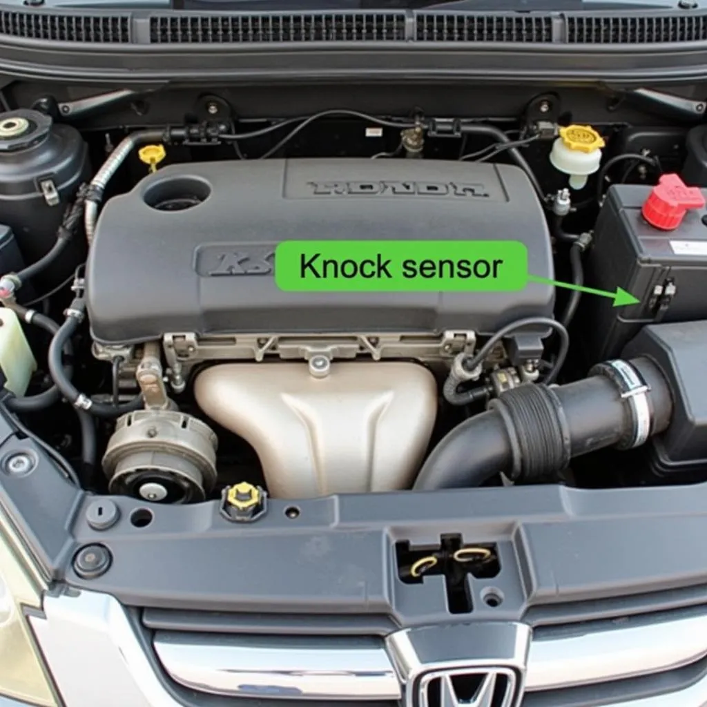 2004 Honda CRV Engine Bay with Knock Sensor Highlighted