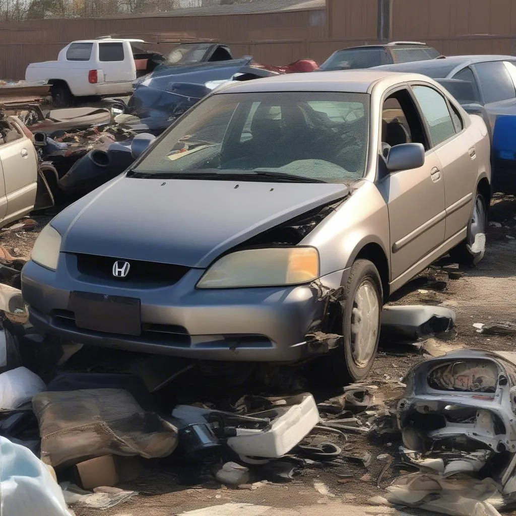 A 2004 Honda Civic Parts Car at a junkyard