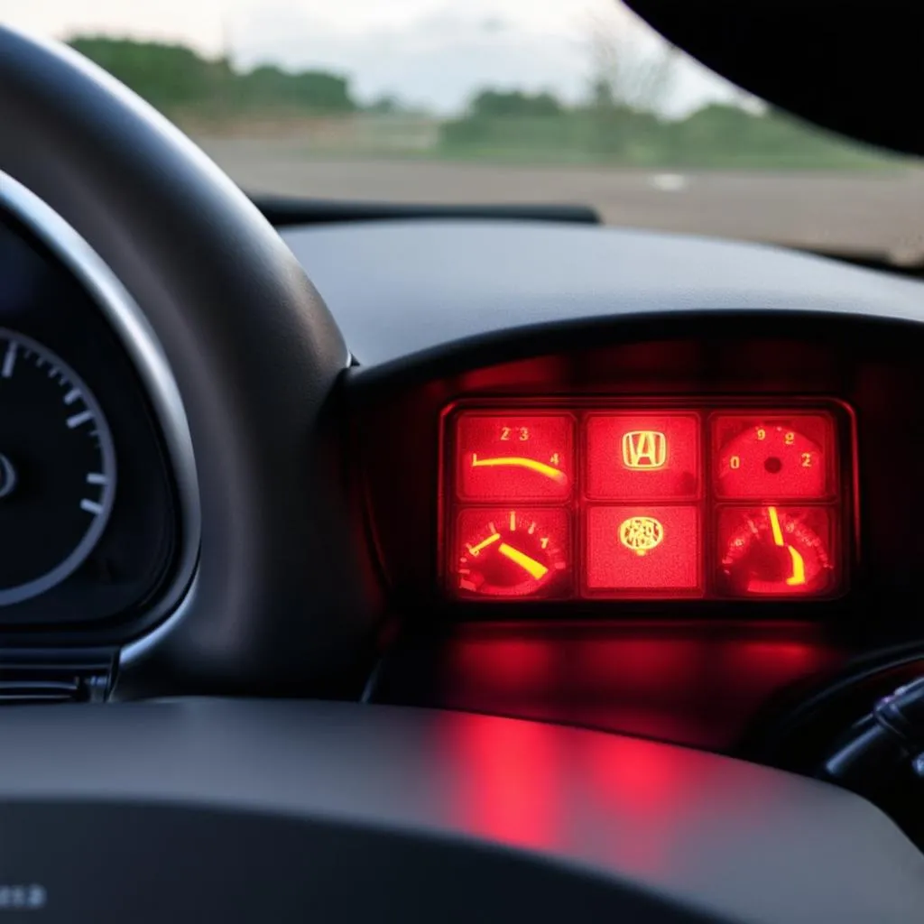 2007 Honda Fit dashboard with the check engine light illuminated