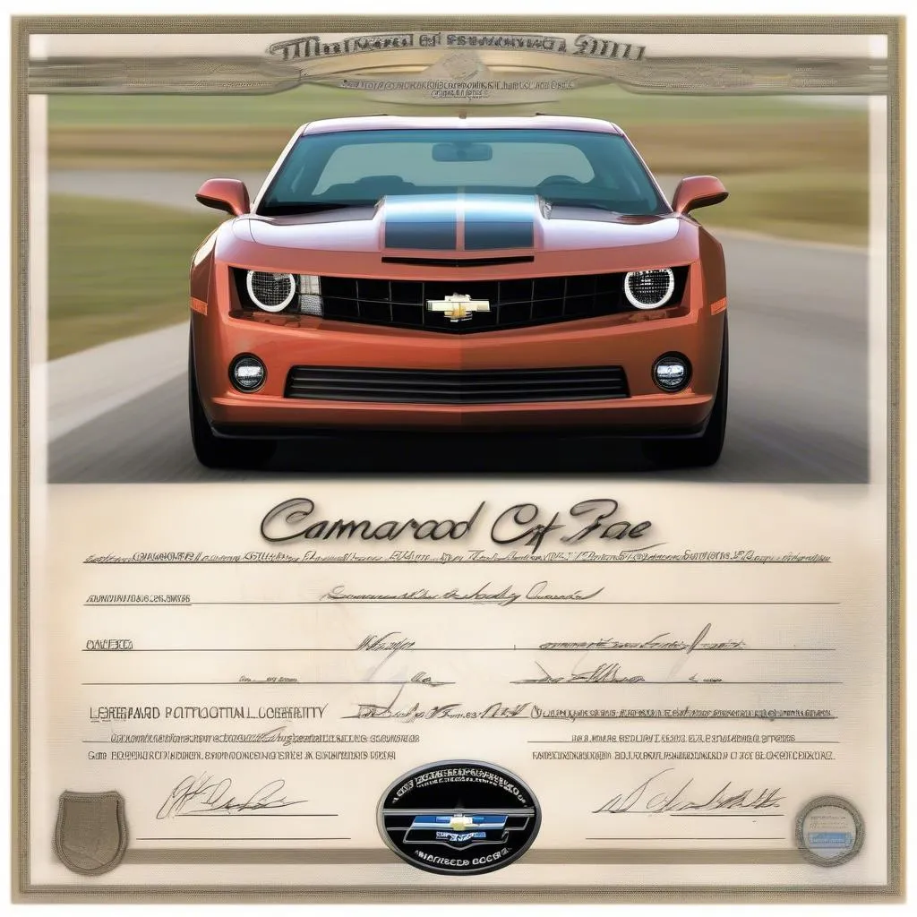 2011 Camaro Pace Car Certificate of Authenticity